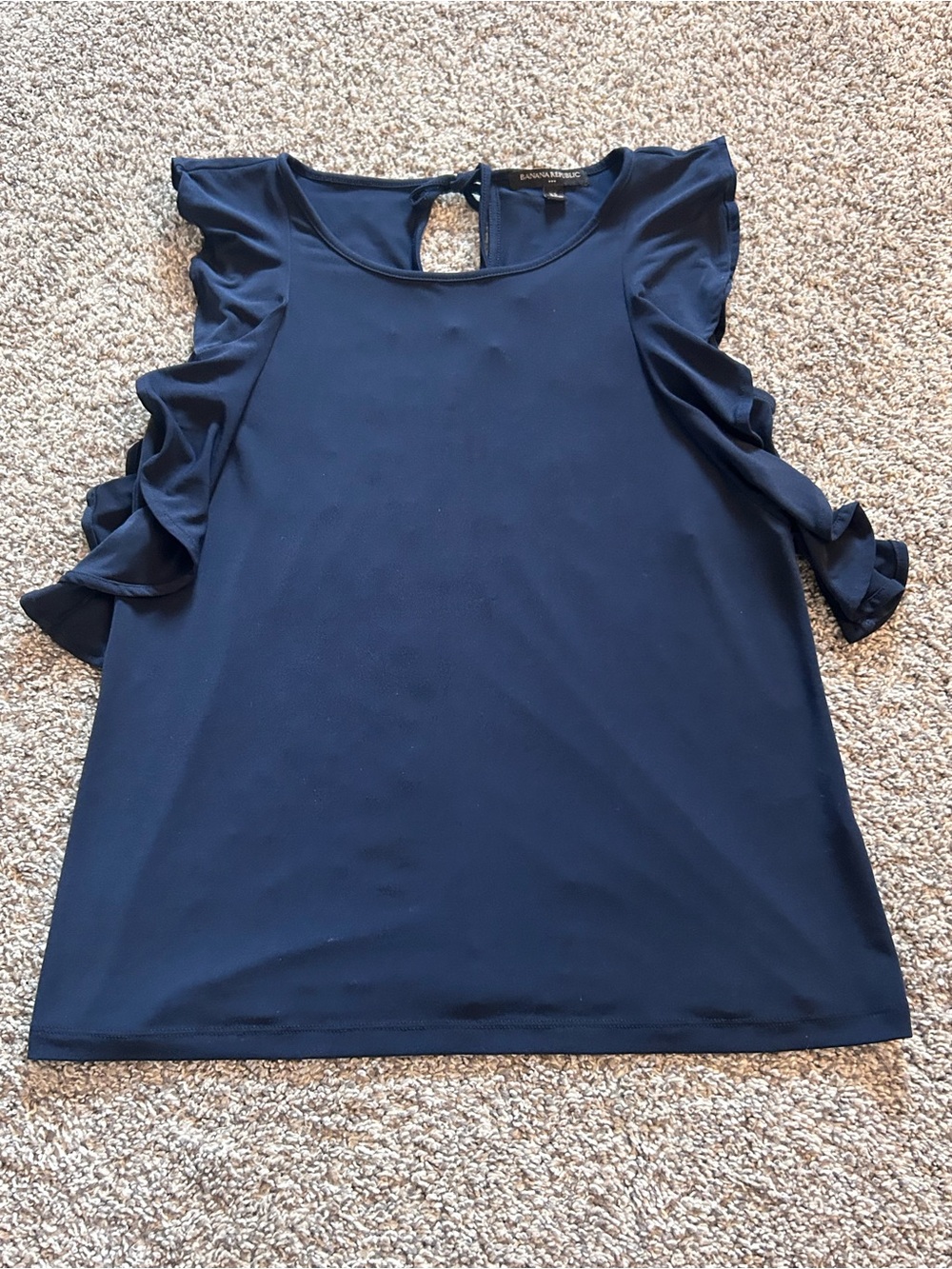 Banana Republic Navy Ruffle Sleeve Short-Sleeve Top